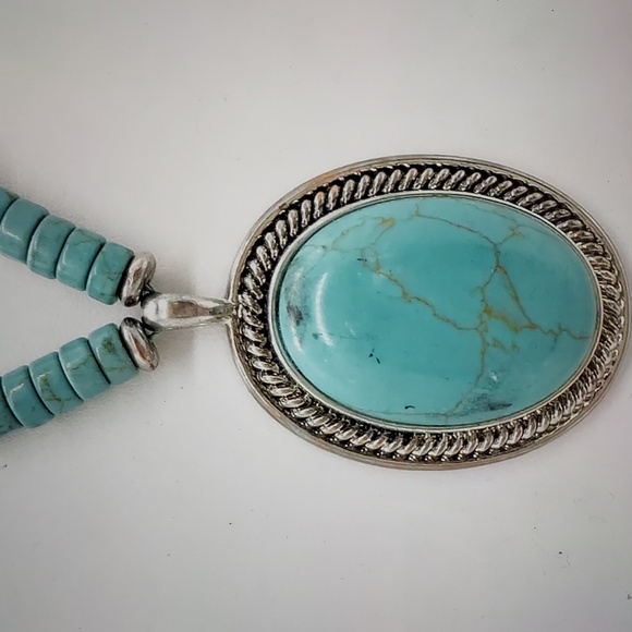 Chaps Faux Turquoise Beaded Pendant Necklace - Picture 6 of 9